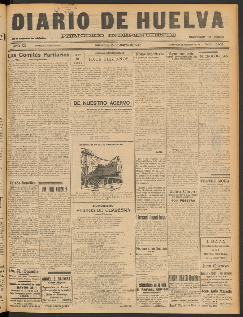 Miniatura de Diario de Huelva : periódico independiente del 16 de marzo de 1927