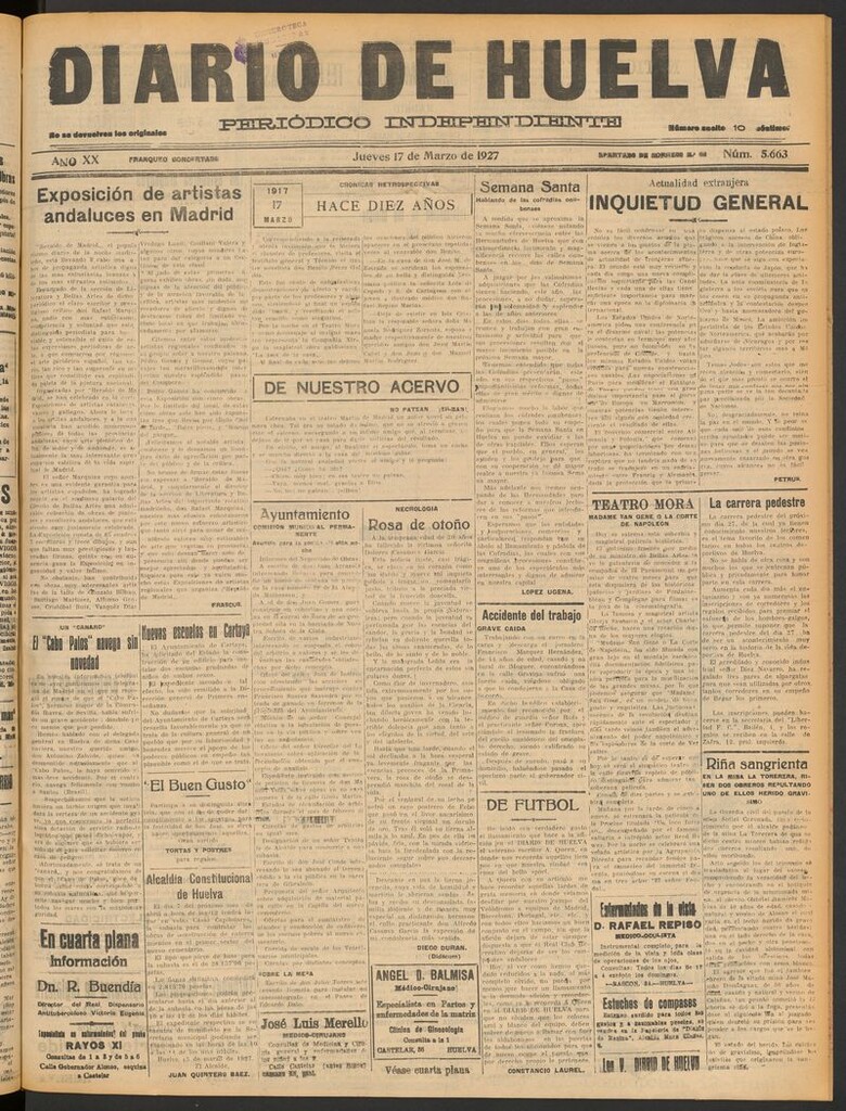Miniatura de Diario de Huelva : periódico independiente del 17 de marzo de 1927