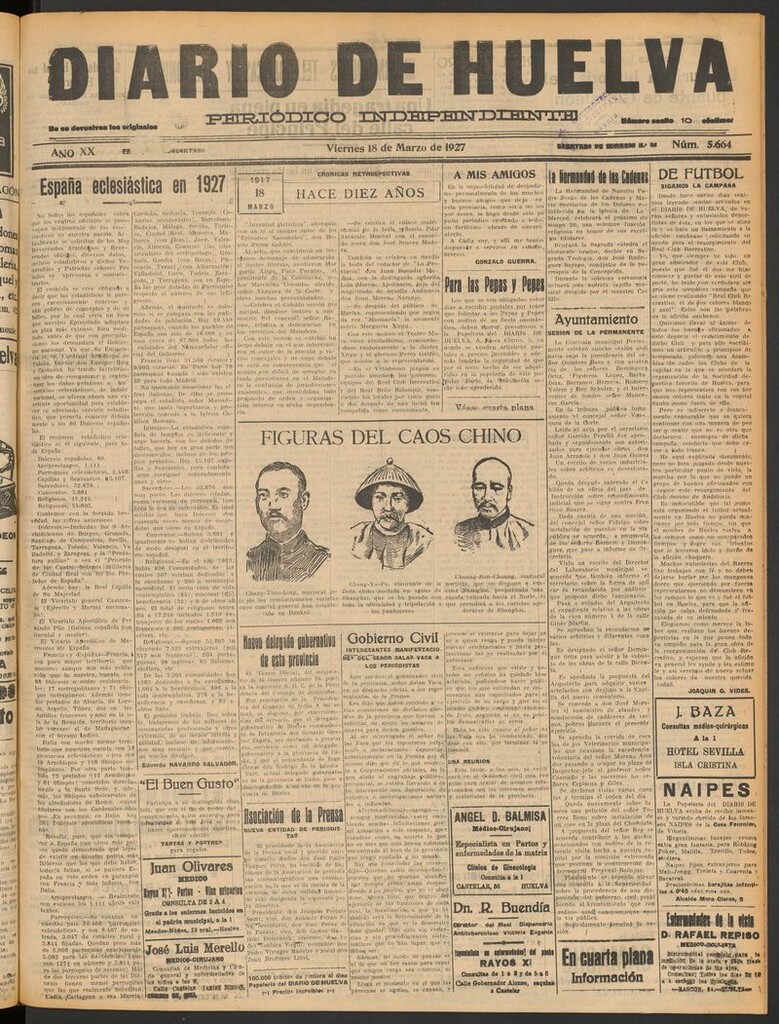 Miniatura de Diario de Huelva : periódico independiente del 18 de marzo de 1927