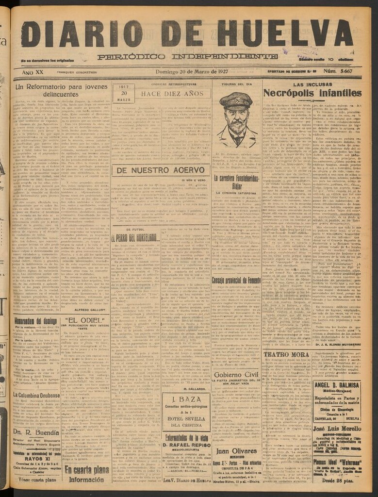 Miniatura de Diario de Huelva : periódico independiente del 20 de marzo de 1927