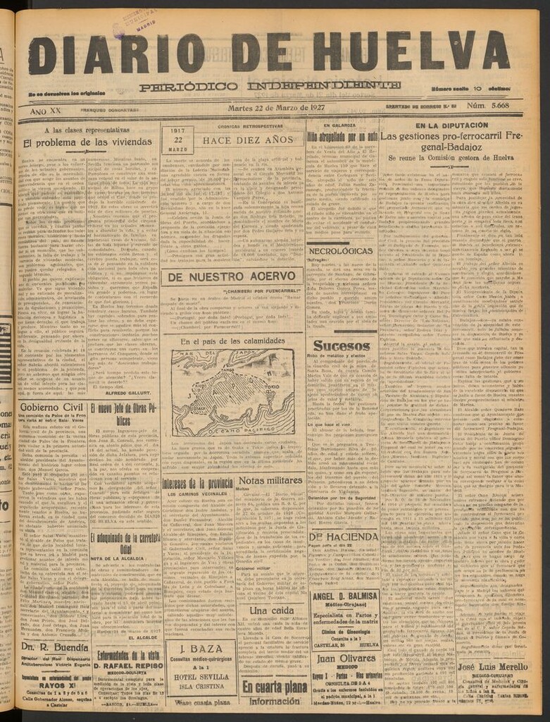 Miniatura de Diario de Huelva : periódico independiente del 22 de marzo de 1927