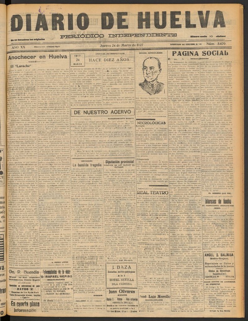Miniatura de Diario de Huelva : periódico independiente del 24 de marzo de 1927