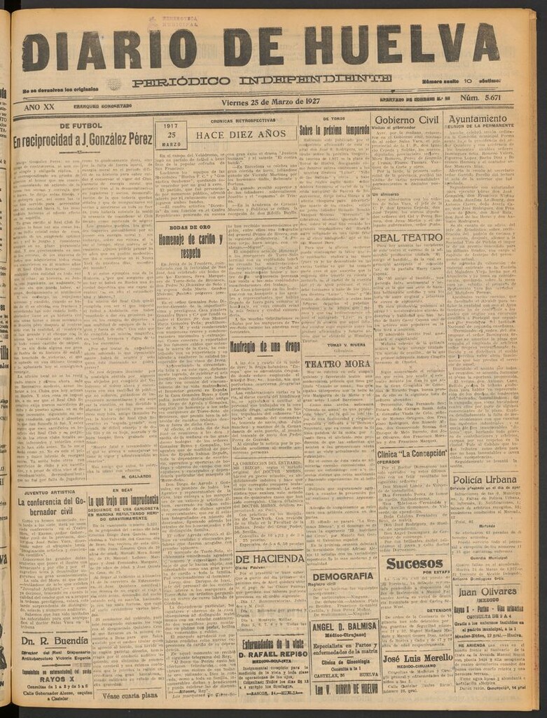 Miniatura de Diario de Huelva : periódico independiente del 25 de marzo de 1927