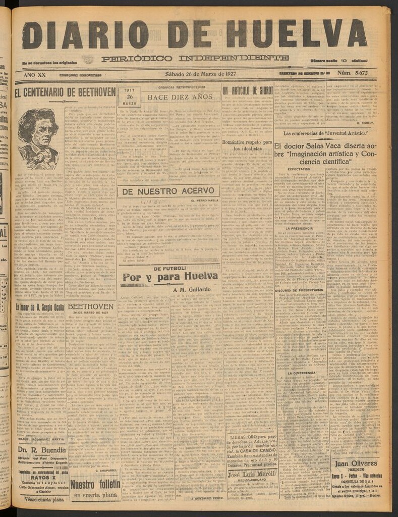 Miniatura de Diario de Huelva : periódico independiente del 26 de marzo de 1927