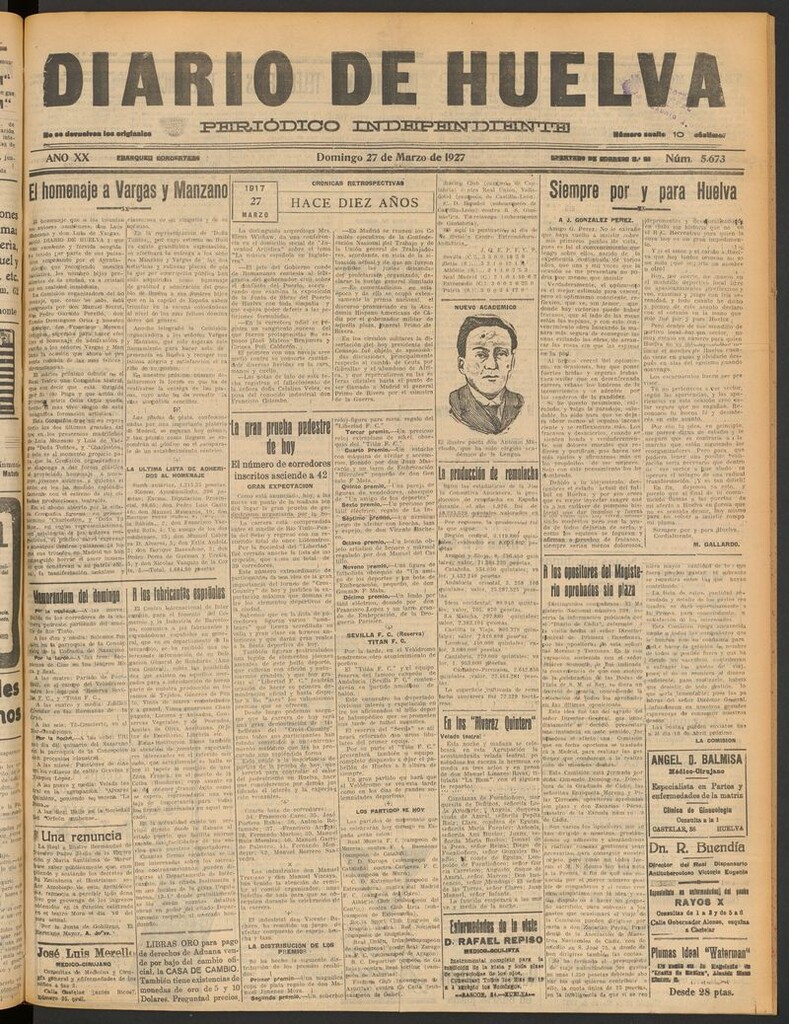 Miniatura de Diario de Huelva : periódico independiente del 27 de marzo de 1927