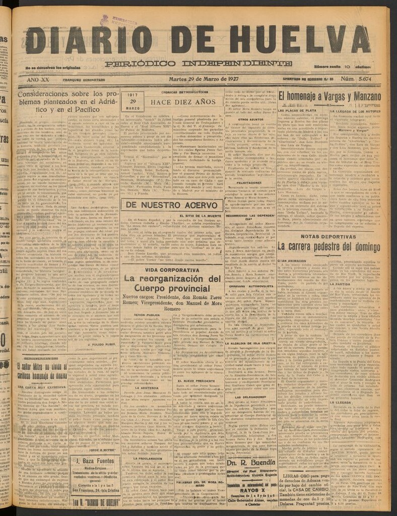 Miniatura de Diario de Huelva : periódico independiente del 29 de marzo de 1927