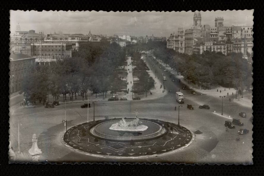 Miniatura de Neptuno, Paseo del Prado y al fondo Casa de Correos