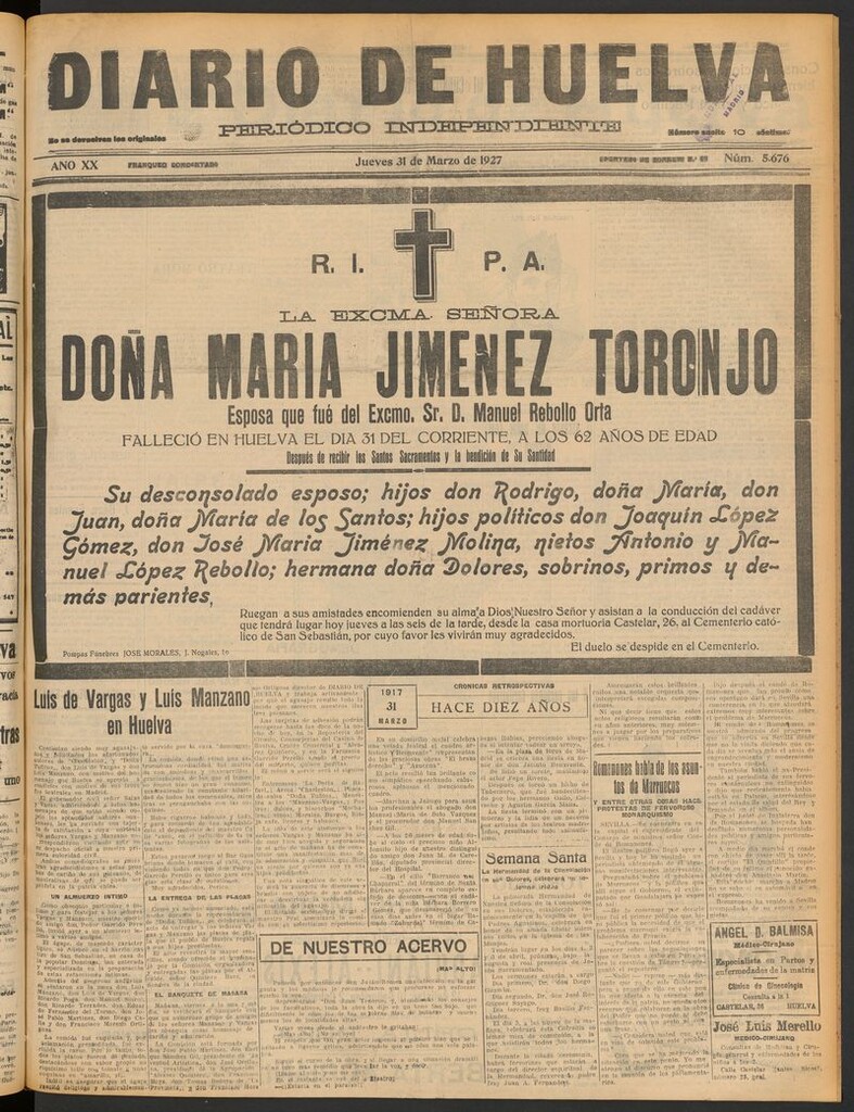 Miniatura de Diario de Huelva : periódico independiente del 31 de marzo de 1927