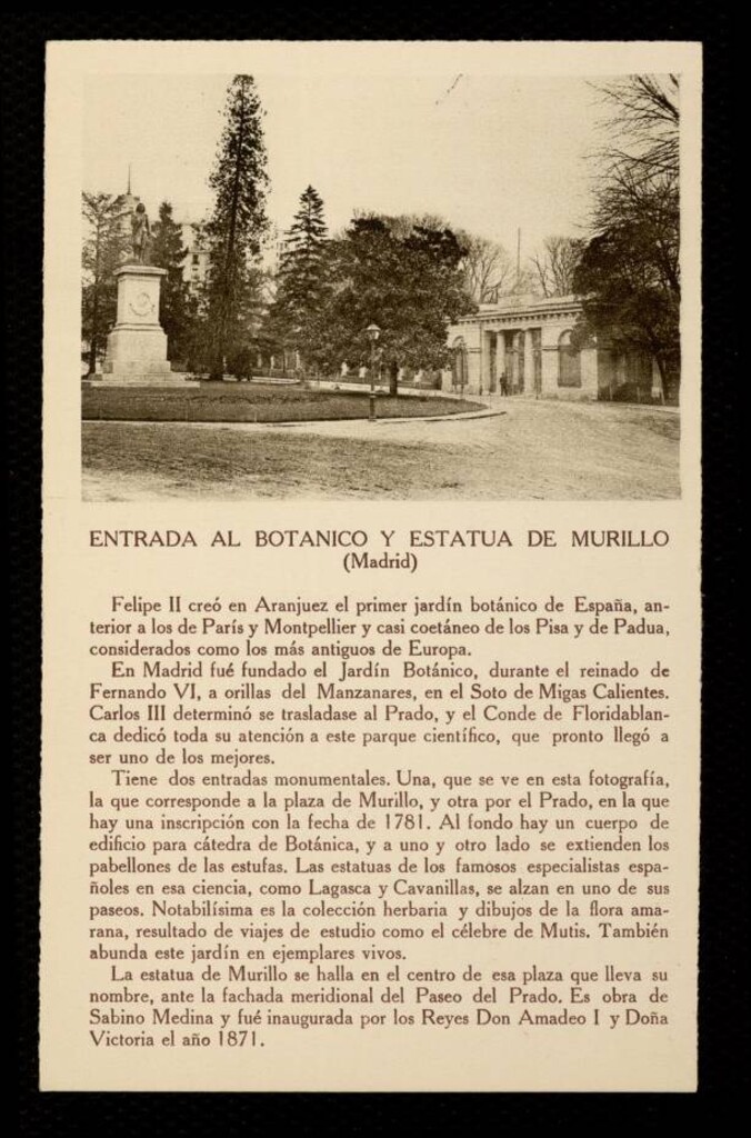 Miniatura de Entrada al Botánico y estatua de Murillo