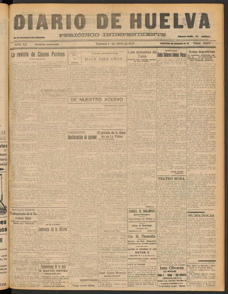 Miniatura de Diario de Huelva : periódico independiente del 1 de abril de 1927