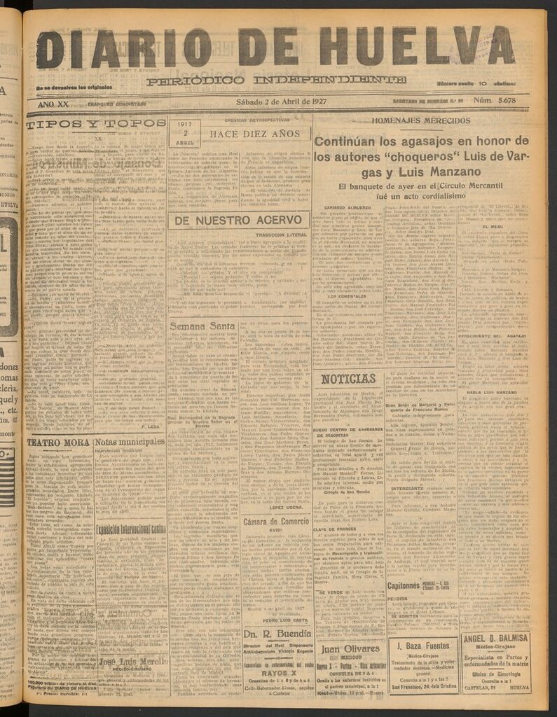 Miniatura de Diario de Huelva : periódico independiente del 2 de abril de 1927