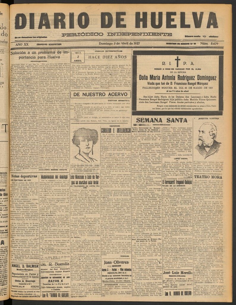 Miniatura de Diario de Huelva : periódico independiente del 3 de abril de 1927