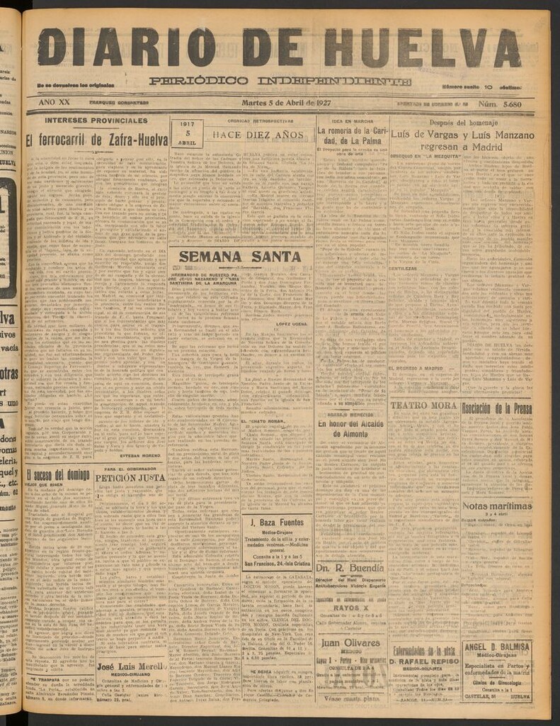 Miniatura de Diario de Huelva : periódico independiente del 5 de abril de 1927