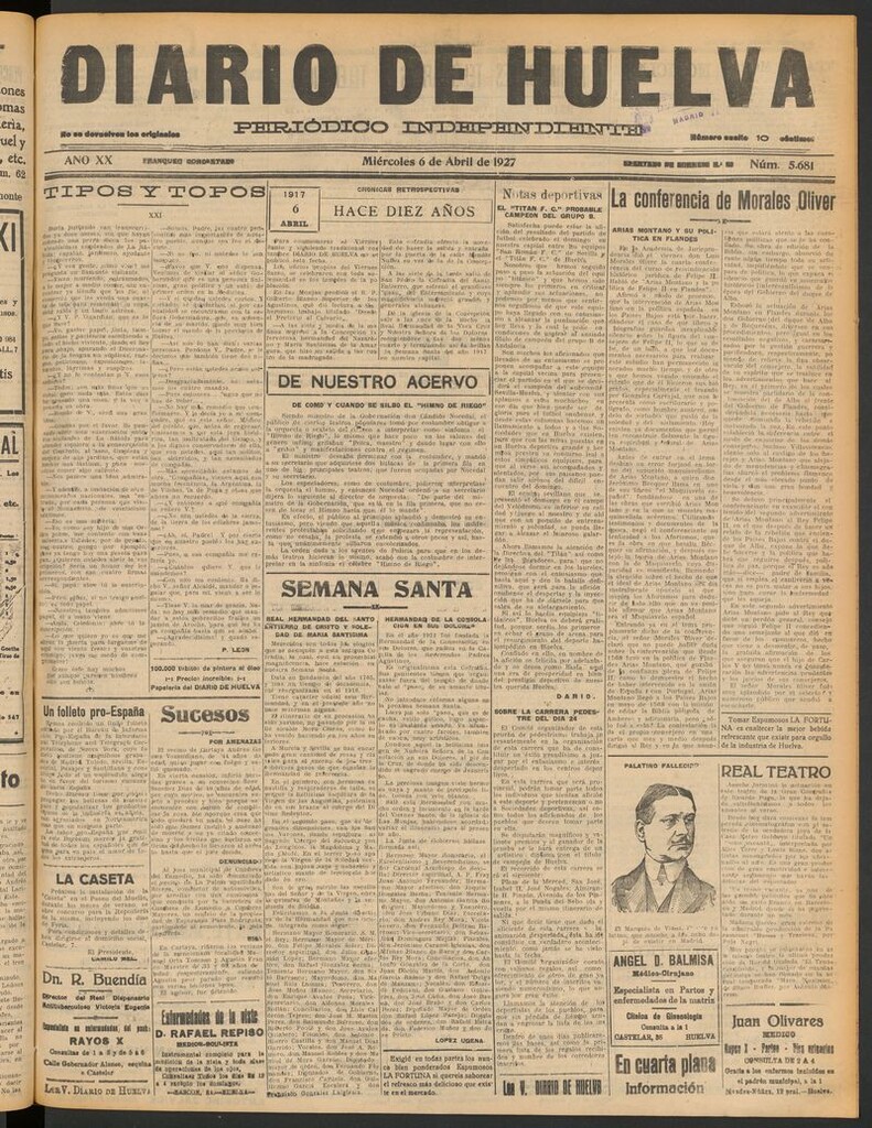 Miniatura de Diario de Huelva : periódico independiente del 6 de abril de 1927