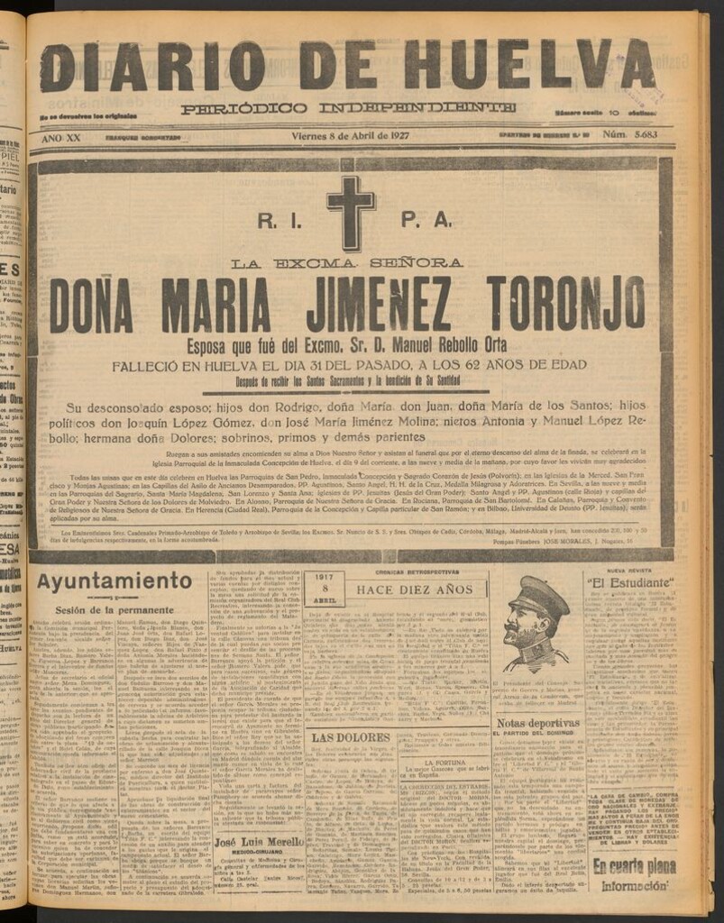Miniatura de Diario de Huelva : periódico independiente del 8 de abril de 1927