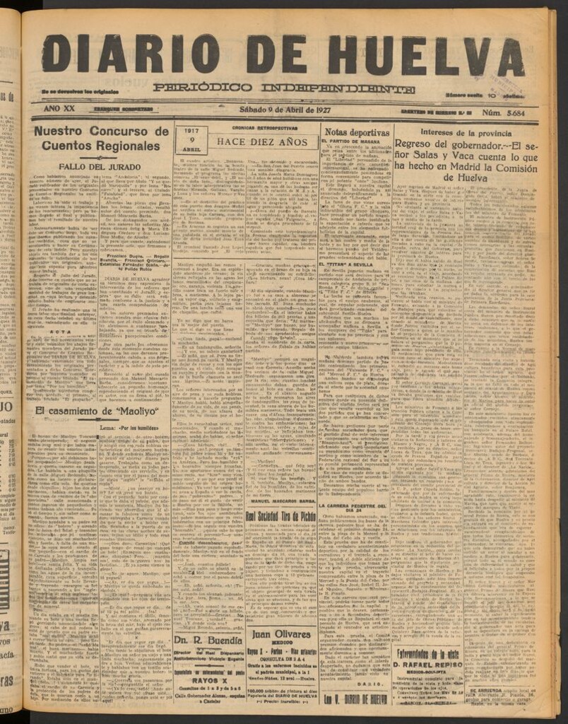 Miniatura de Diario de Huelva : periódico independiente del 9 de abril de 1927