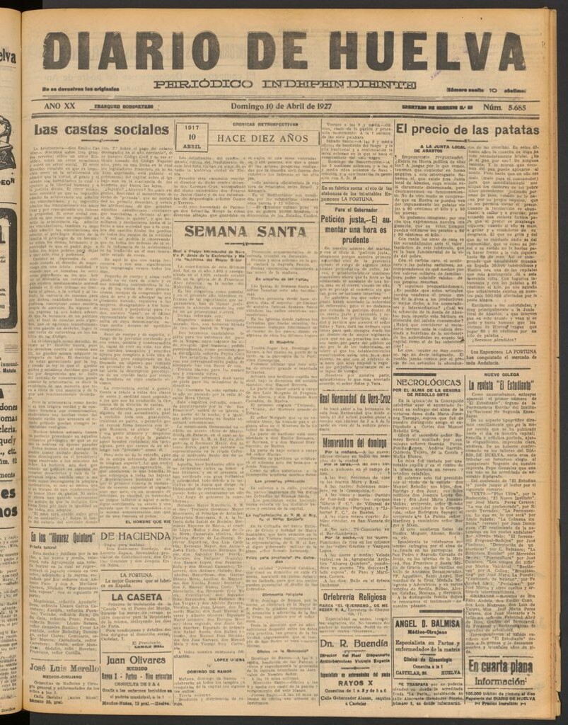 Miniatura de Diario de Huelva : periódico independiente del 10 de abril de 1927
