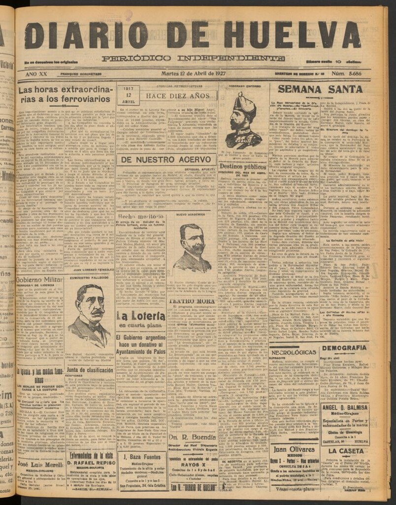 Miniatura de Diario de Huelva : periódico independiente del 12 de abril de 1927