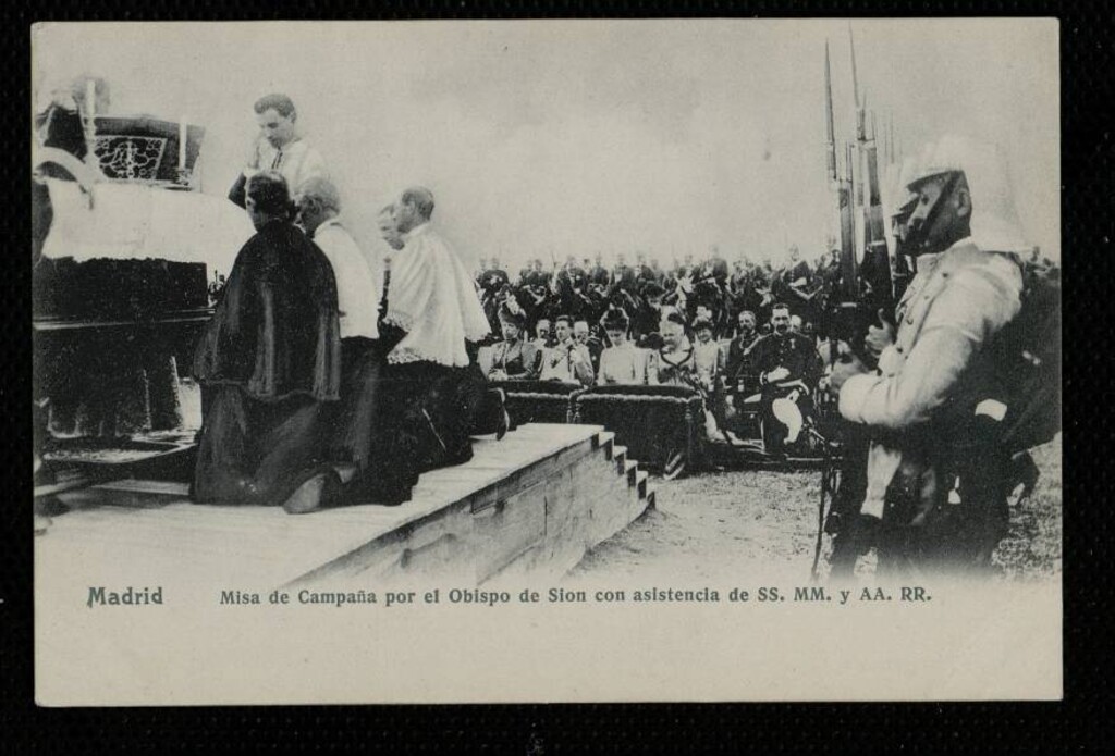 Miniatura de Misa de Campaña por el Obispo de Sion con asistencia de SS. MM. y AA. RR.