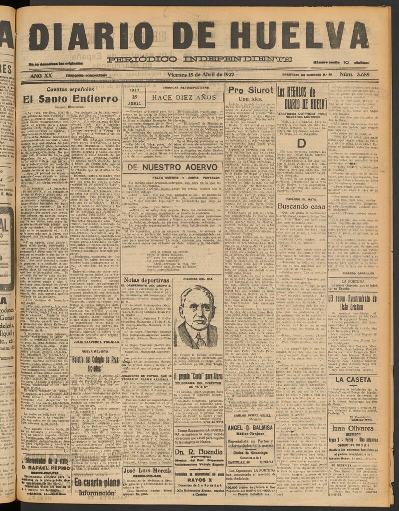 Miniatura de Diario de Huelva : periódico independiente del 15 de abril de 1927