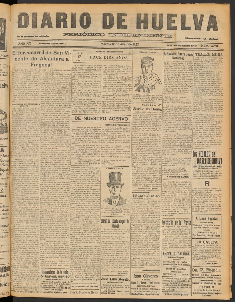 Miniatura de Diario de Huelva : periódico independiente del 19 de abril de 1927