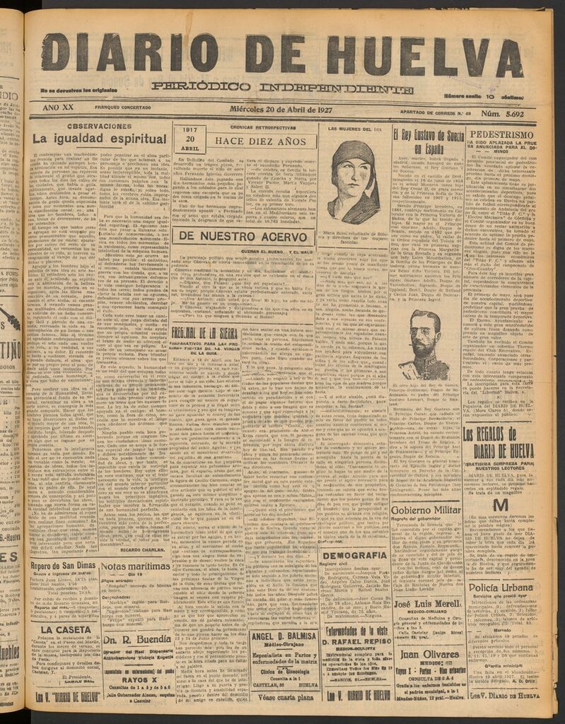 Miniatura de Diario de Huelva : periódico independiente del 20 de abril de 1927