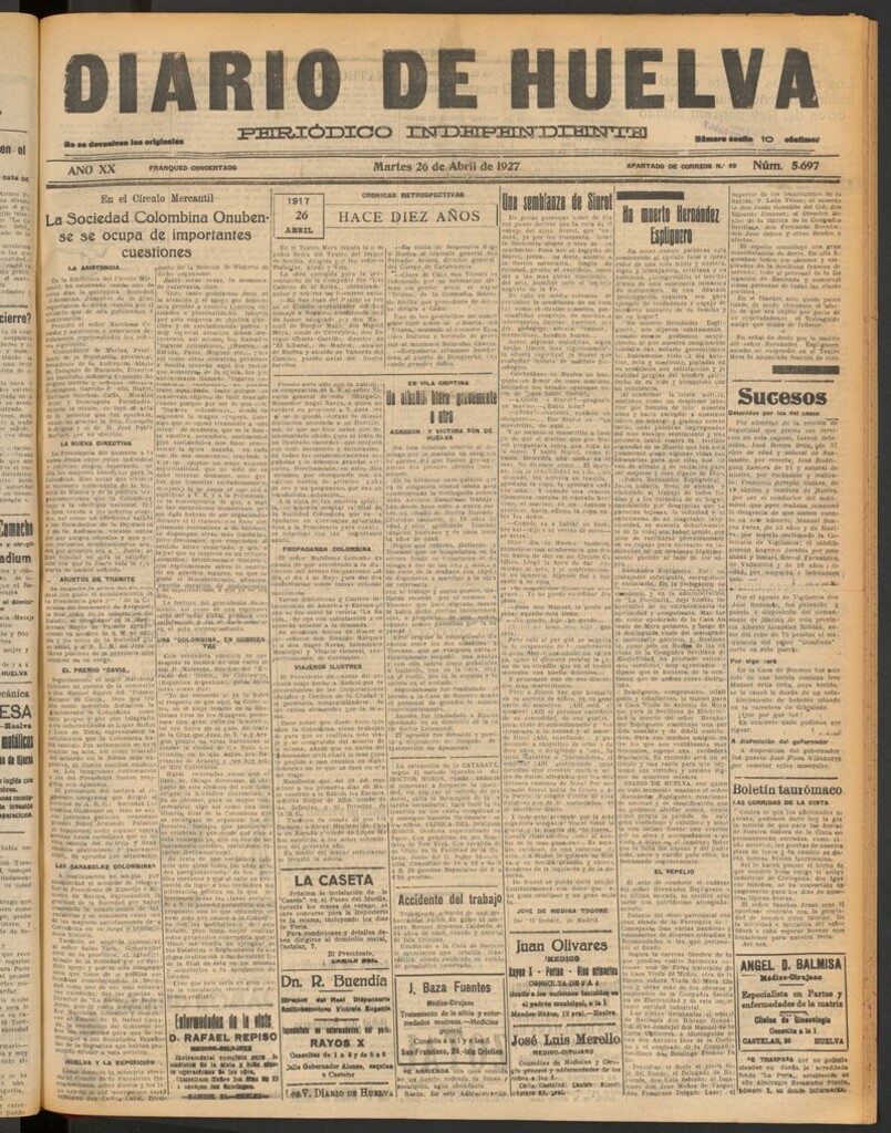 Miniatura de Diario de Huelva : periódico independiente del 26 de abril de 1927