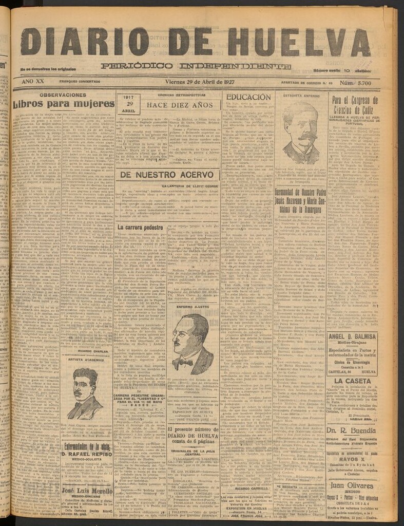 Miniatura de Diario de Huelva : periódico independiente del 29 de abril de 1927