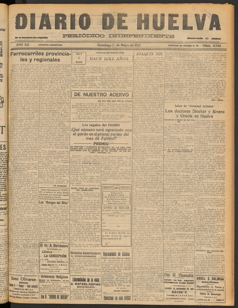 Miniatura de Diario de Huelva : periódico independiente del 1 de mayo de 1927