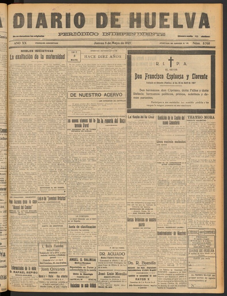 Miniatura de Diario de Huelva : periódico independiente del 5 de mayo de 1927