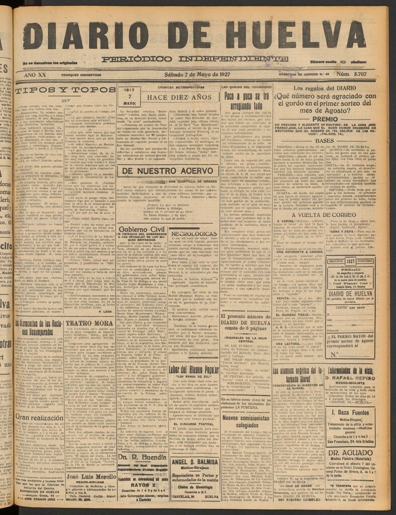 Miniatura de Diario de Huelva : periódico independiente del 7 de mayo de 1927