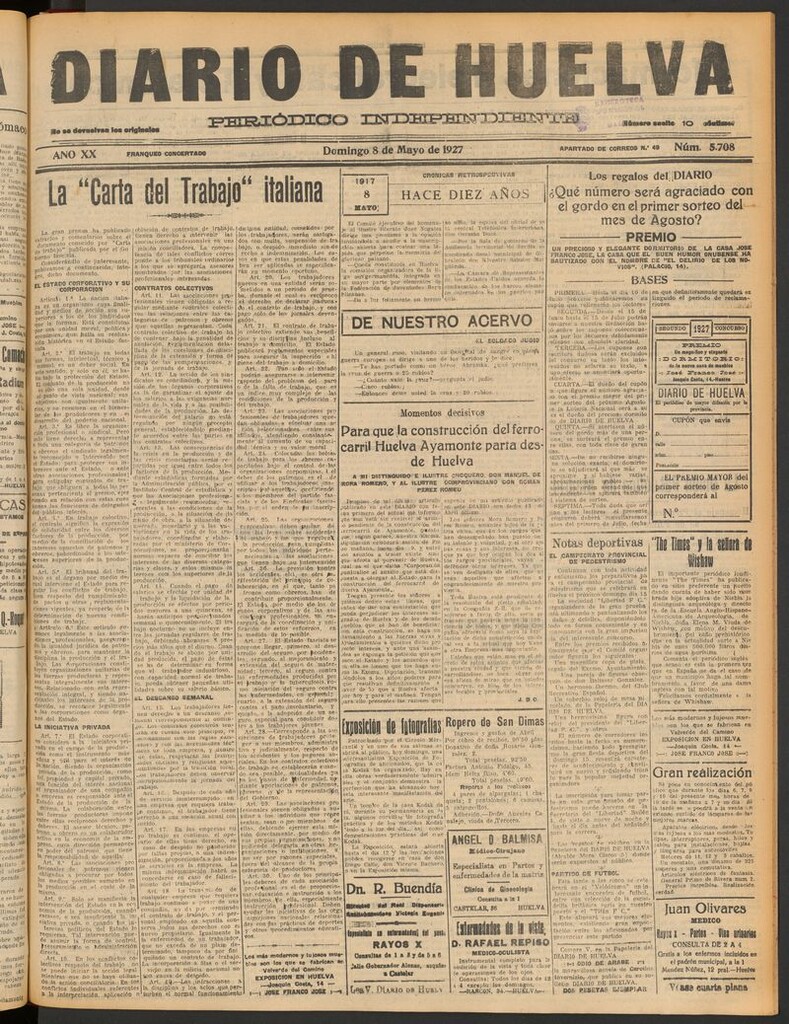 Miniatura de Diario de Huelva : periódico independiente del 8 de mayo de 1927
