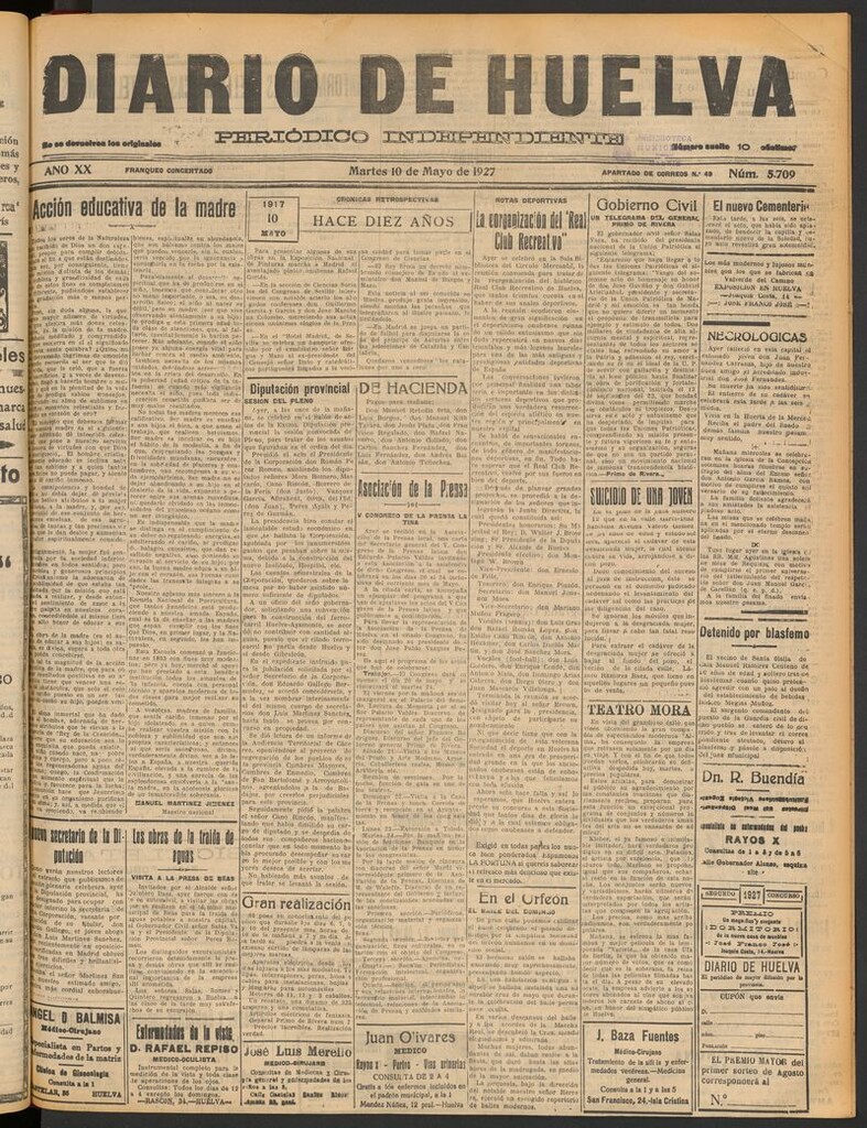 Miniatura de Diario de Huelva : periódico independiente del 10 de mayo de 1927