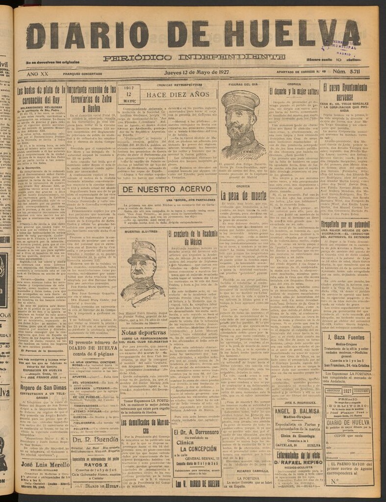 Miniatura de Diario de Huelva : periódico independiente del 12 de mayo de 1927