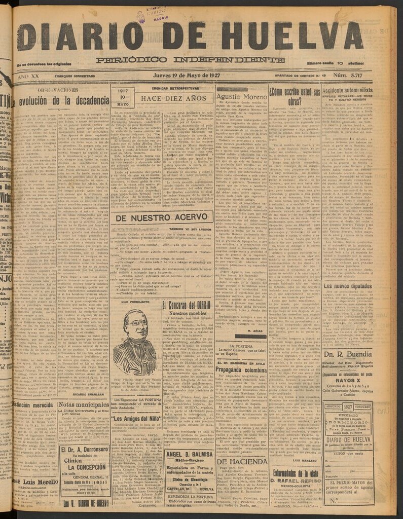 Miniatura de Diario de Huelva : periódico independiente del 19 de mayo de 1927