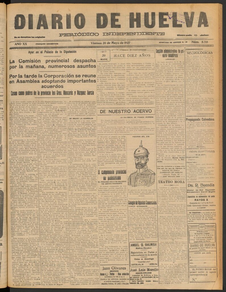 Miniatura de Diario de Huelva : periódico independiente del 20 de mayo de 1927