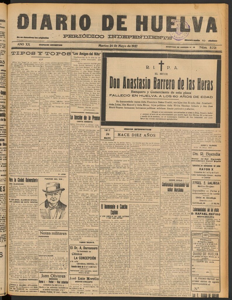 Miniatura de Diario de Huelva : periódico independiente del 24 de mayo de 1927