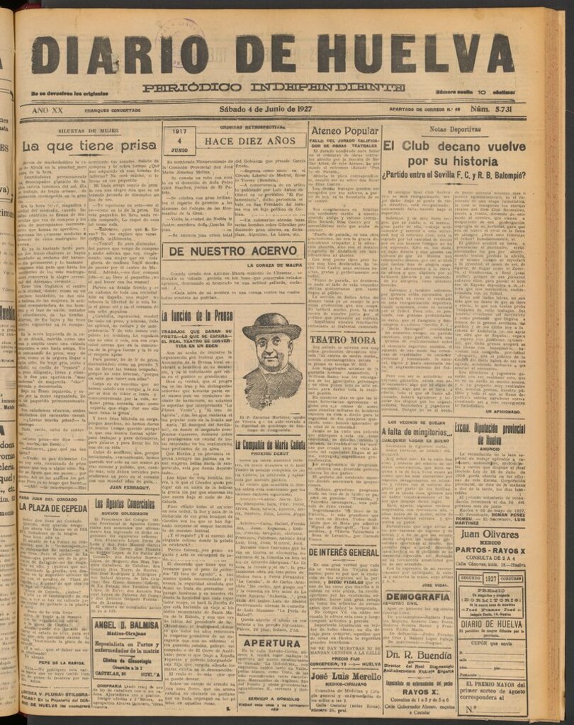 Miniatura de Diario de Huelva : periódico independiente del 4 de junio de 1927