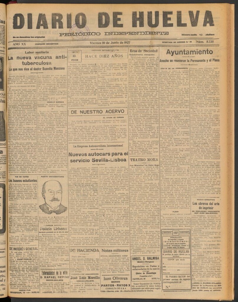 Miniatura de Diario de Huelva : periódico independiente del 10 de junio de 1927