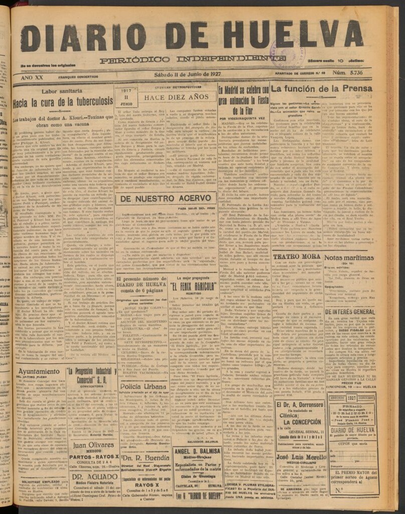 Miniatura de Diario de Huelva : periódico independiente del 11 de junio de 1927