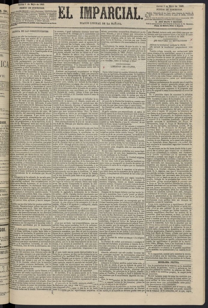 Miniatura de Diario El Imparcial del 6 de mayo de 1869