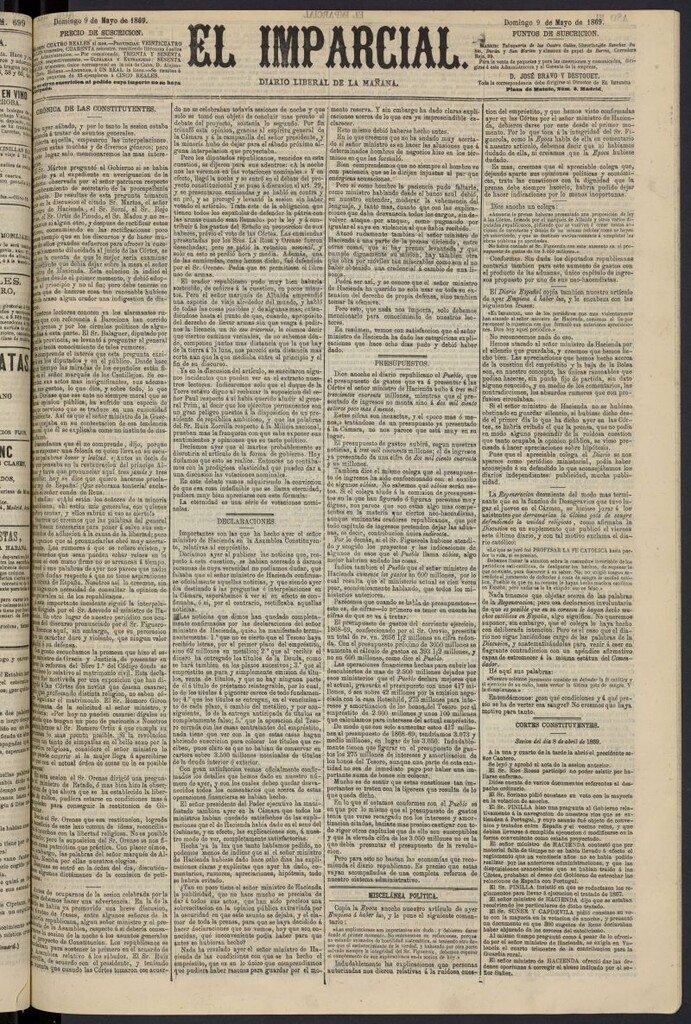 Miniatura de Diario El Imparcial del 9 de mayo de 1869
