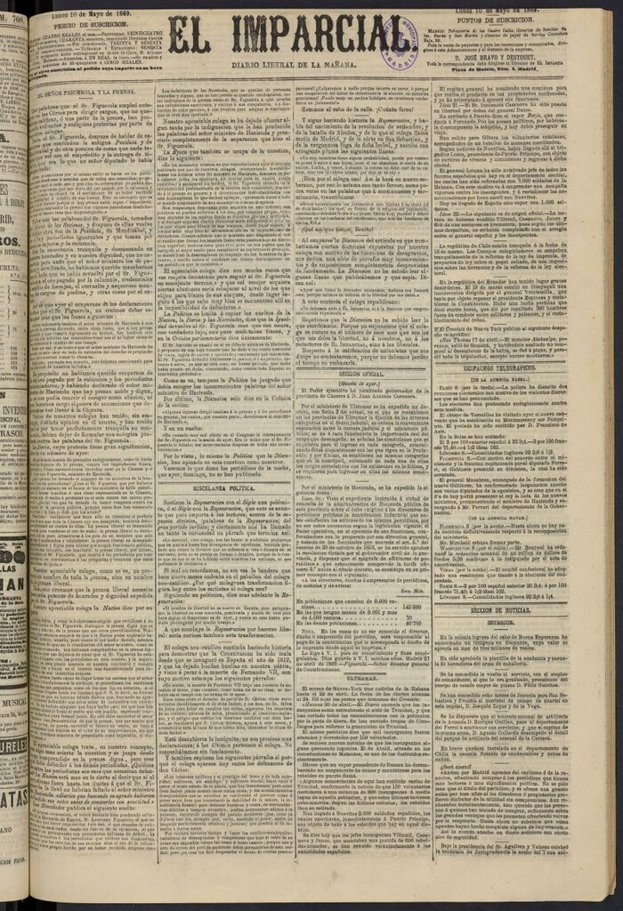 Miniatura de Diario El Imparcial del 10 de mayo de 1869