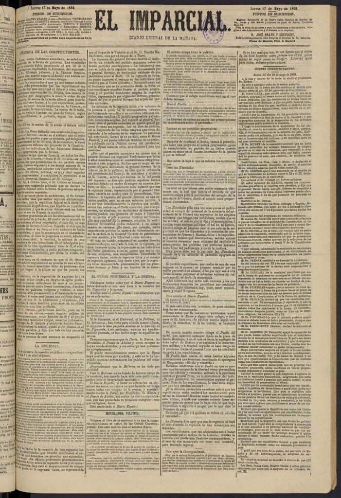Miniatura de Diario El Imparcial del 13 de mayo de 1869