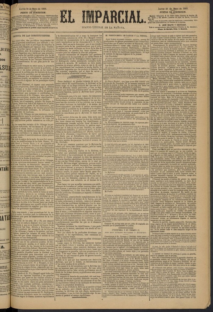 Miniatura de Diario El Imparcial del 20 de mayo de 1869