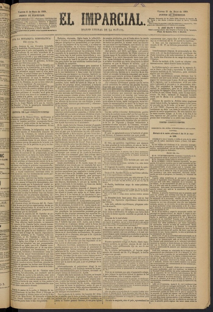 Miniatura de Diario El Imparcial del 21 de mayo de 1869