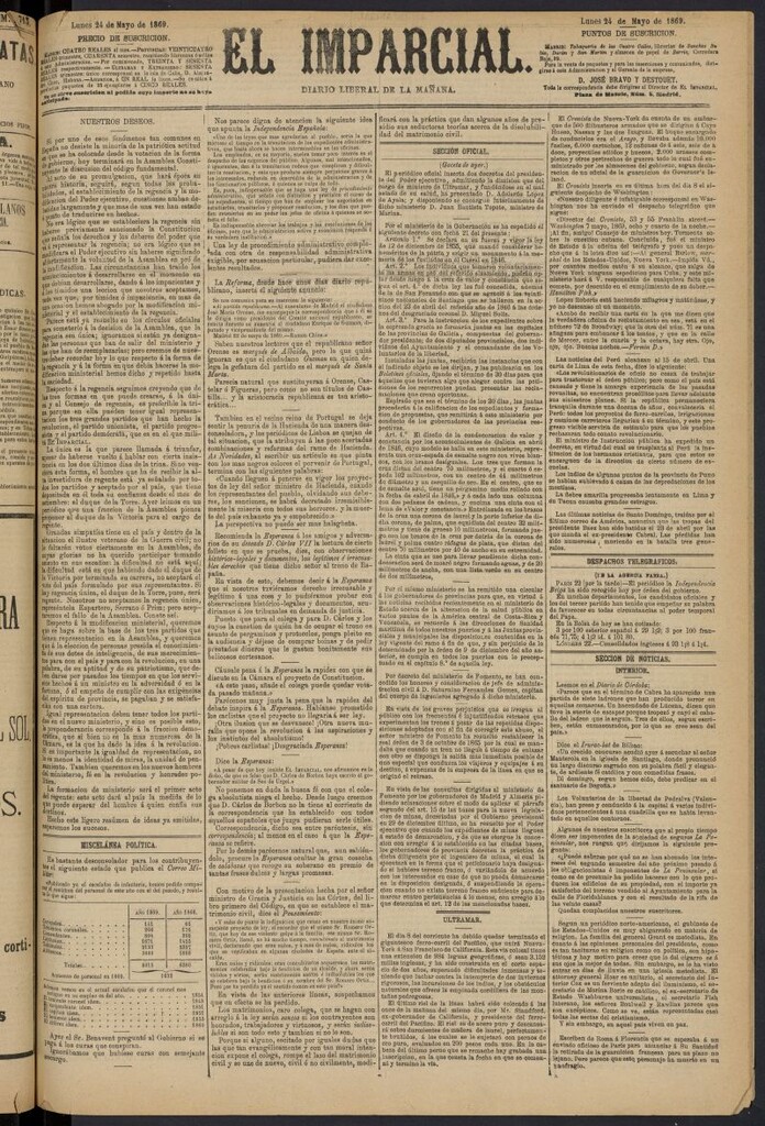 Miniatura de Diario El Imparcial del 24 de mayo de 1869