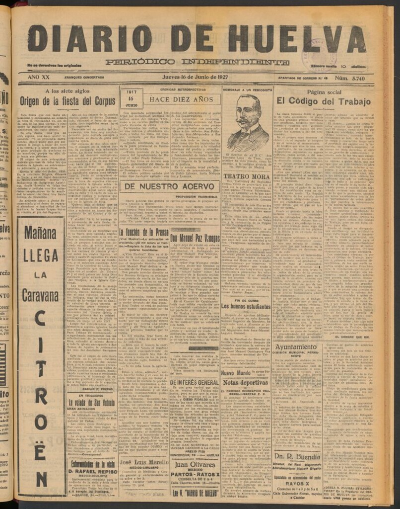 Miniatura de Diario de Huelva : periódico independiente del 16 de junio de 1927