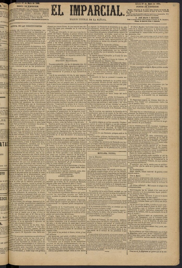 Miniatura de Diario El Imparcial del 29 de mayo de 1869
