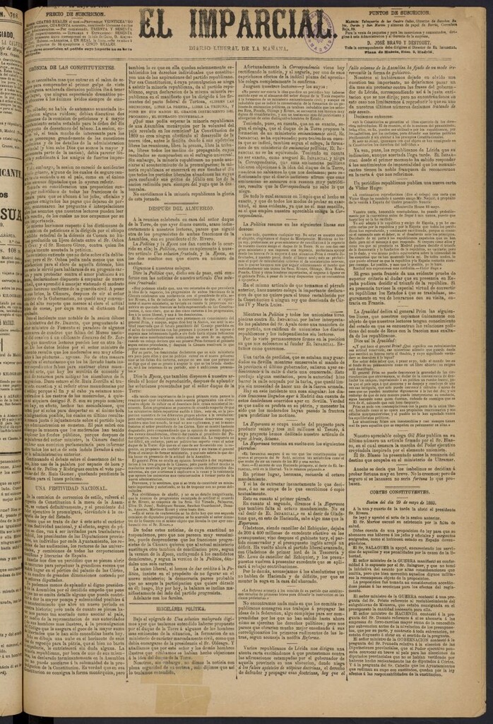 Miniatura de Diario El Imparcial del 30 de mayo de 1869